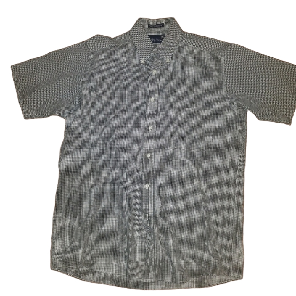 Stanley Blacker Mens Black White Gingham‎ Short Sleeve Button Down Shirt Size 16